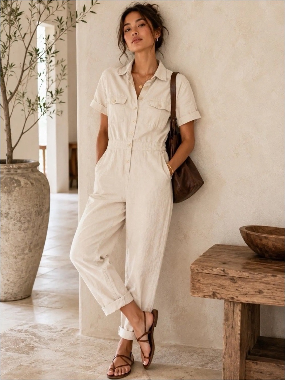 Womens Utility Boiler Suit Jumpsuit Universal thread Canvas light tan size 6